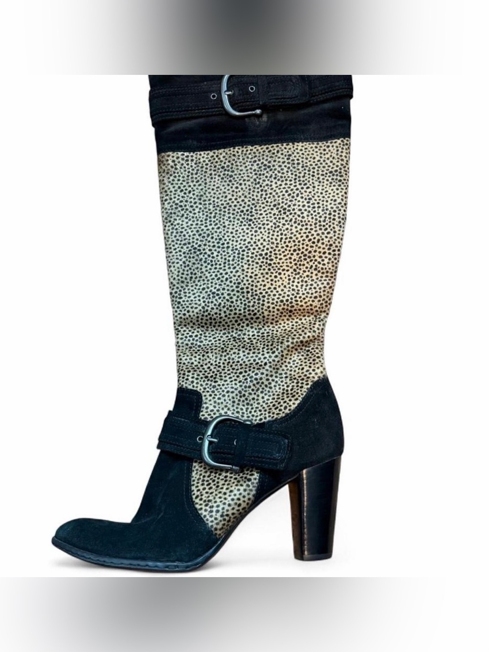 Born Crown Valencia Pony Hair Leopard Knee High Boots Size 9 - Picture 3 of 8